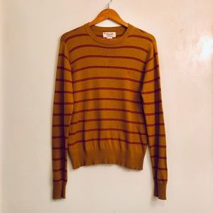 Penguin Striped Crew Neck Knitted Sweater Mustard